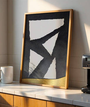 Abstract geometric design with gold and black elements