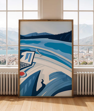Modern Laptop and Scenic Lake View Illustration