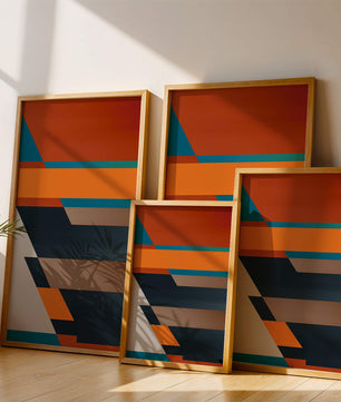 Arte abstracto geométrico con colores llamativos y formas dinámicas