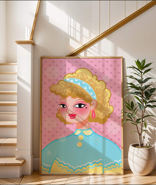 Retro pop art style portrait with polka dot background