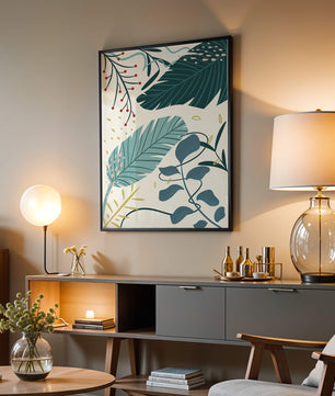 Abstract Botanical Illustration with Colorful Leaf Patterns