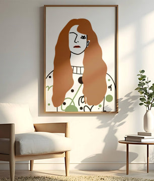 Minimalist Portrait of a Woman with Long Hair and Abstract Design Elements - Mi tienda