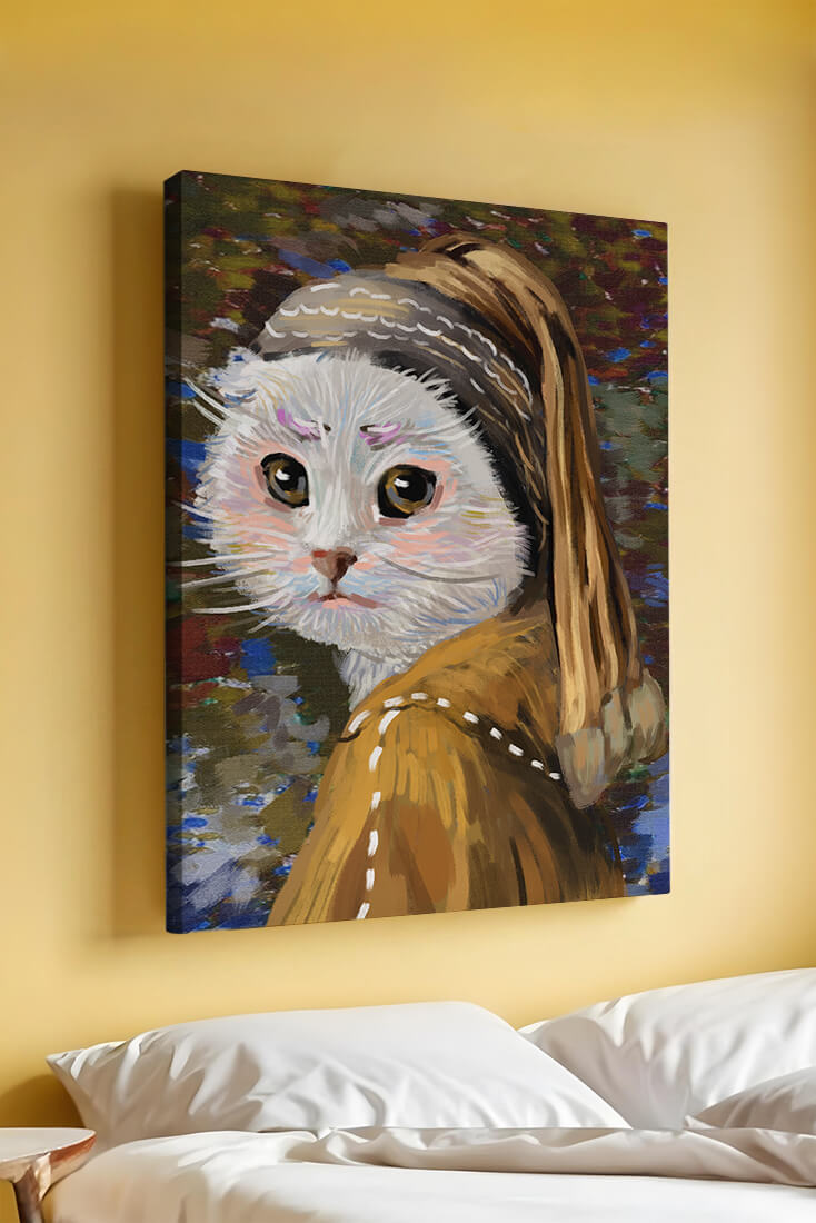 Retrato caprichoso de un gato en estilo clásico con pinceladas detalladas