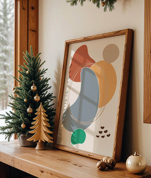 Abstract geometric art with colorful organic shapes and lines