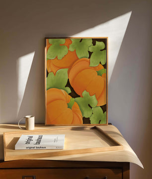 Colorful Pumpkin Pattern With Green Leaves