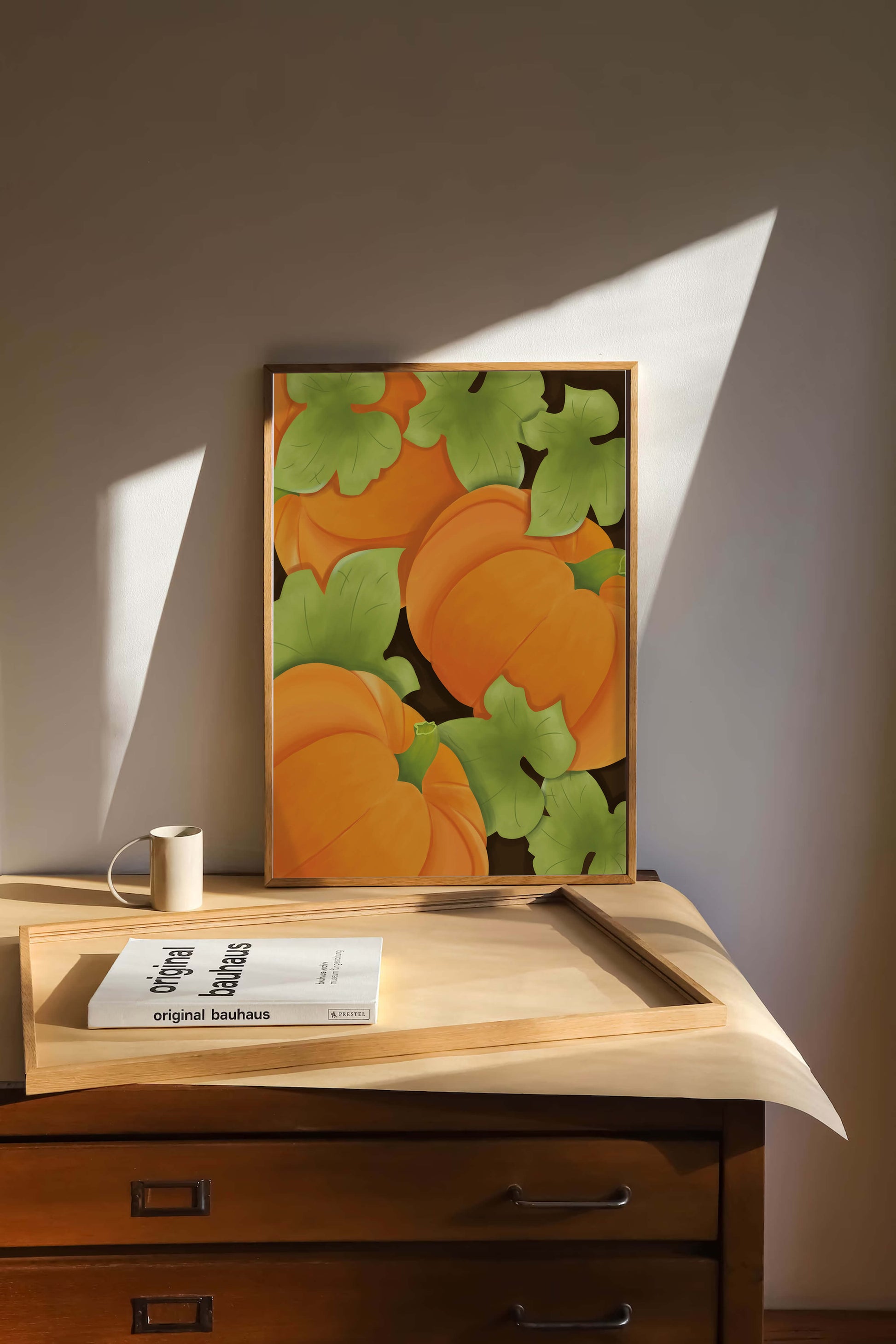 Colorful Pumpkin Pattern With Green Leaves
