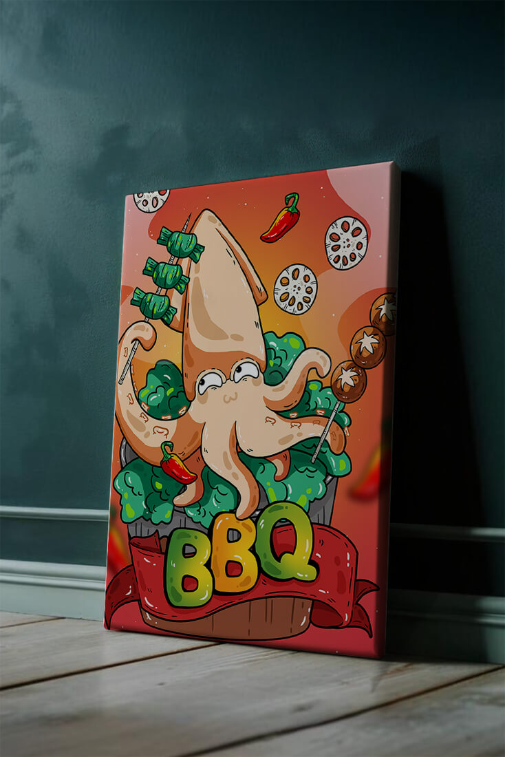 Quirky Cartoon Squid BBQ with Vegetables