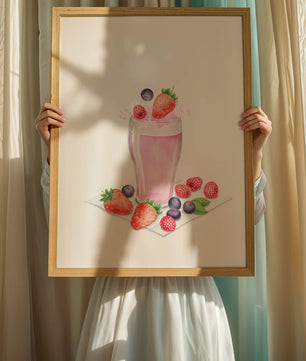 Refreshing berry smoothie with fresh strawberries and blueberries
