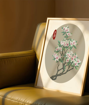 Obra floral delicada con magnolias en flor en estilo oriental