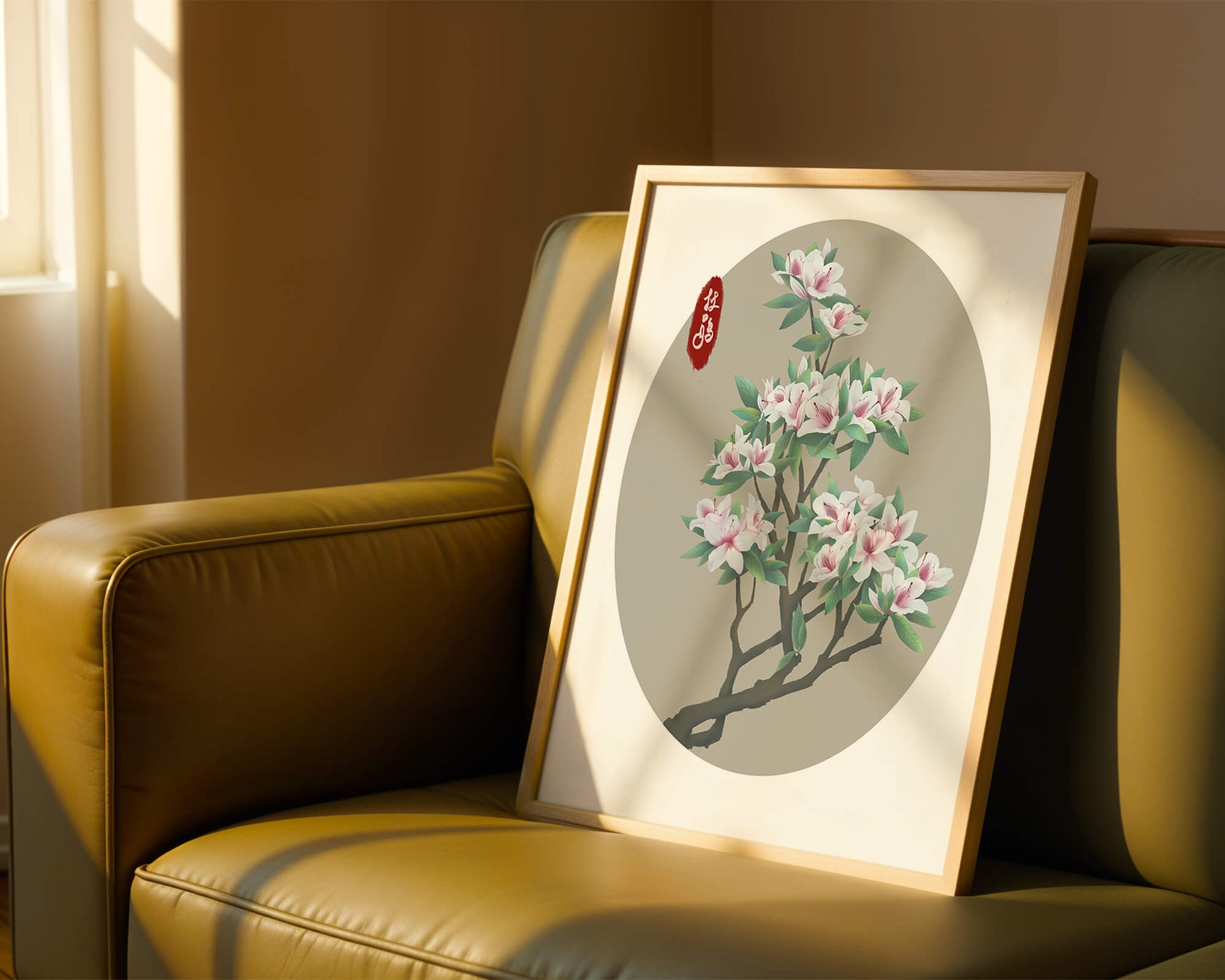 Obra floral delicada con magnolias en flor en estilo oriental