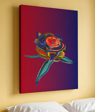 Rosa abstracta vibrante con colores dinámicos sobre fondo degradado