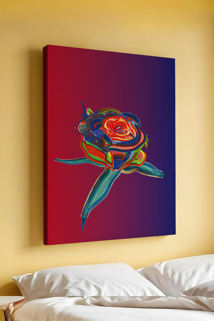 Rosa abstracta vibrante con colores dinámicos sobre fondo degradado