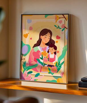 Ilustración de madre e hija con flores para el Día de la Madre