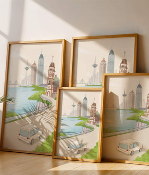 Scenic coastal cityscape with modern buildings and a classic clock tower