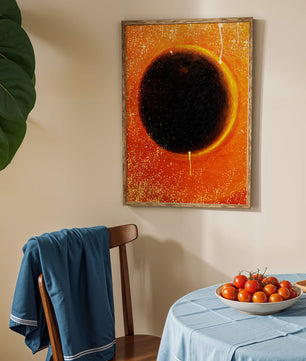 Abstract Representation of a Solar Eclipse with Vibrant Orange and Black Contrast