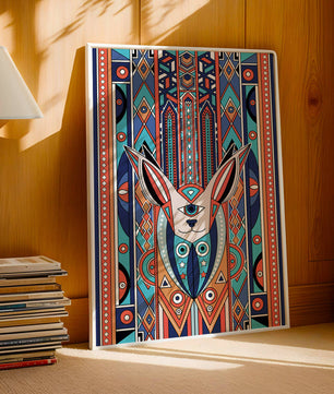 Diseño geométrico abstracto con motivo animal y patrones vibrantes