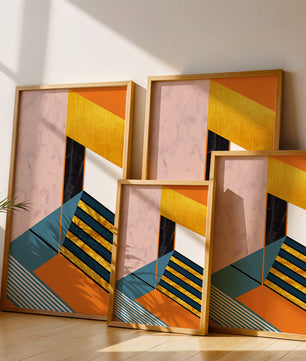 Abstraktes geometrisches Design mit Marmor- und Goldtexturen