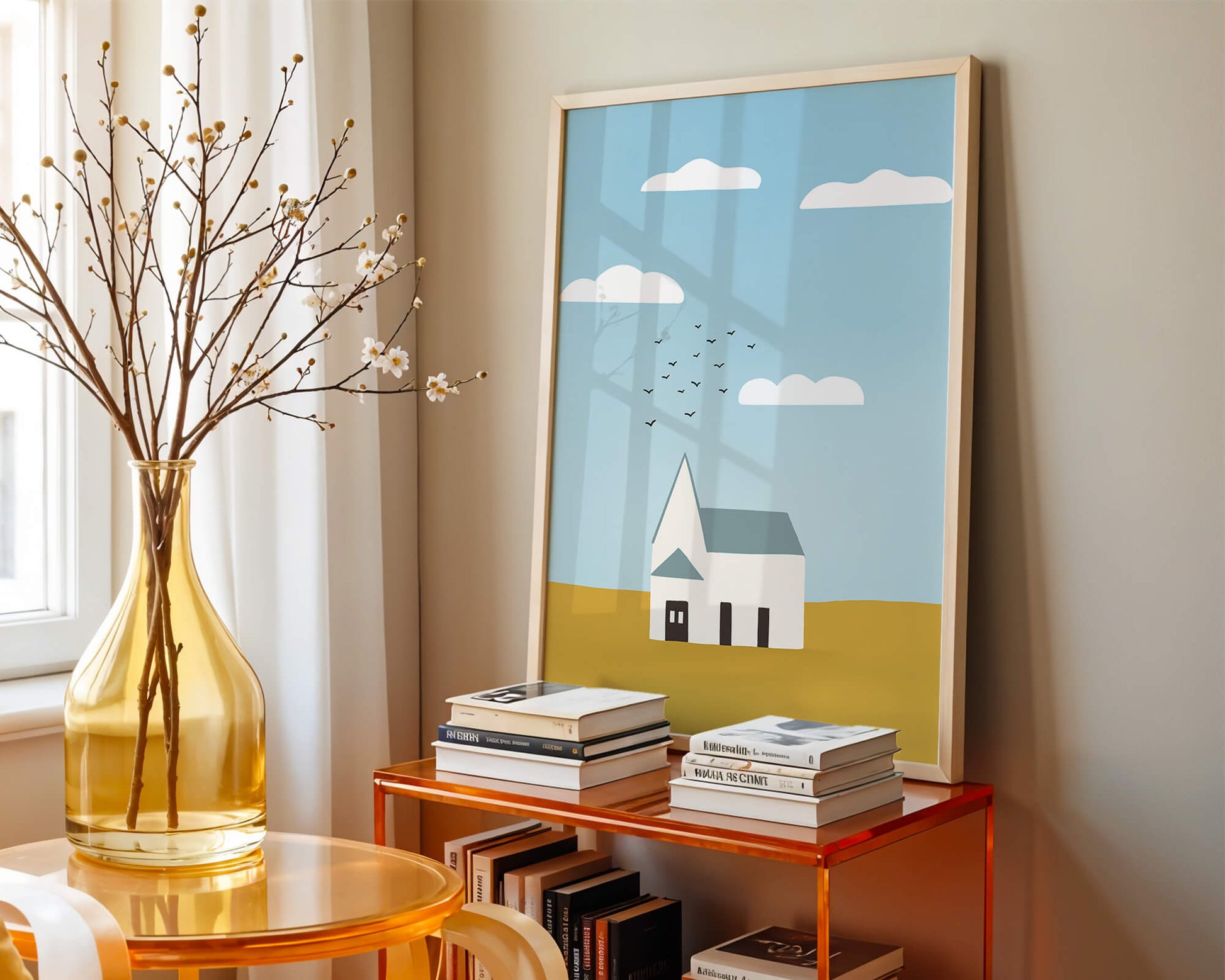 Minimalist Landscape with a White House and Sky