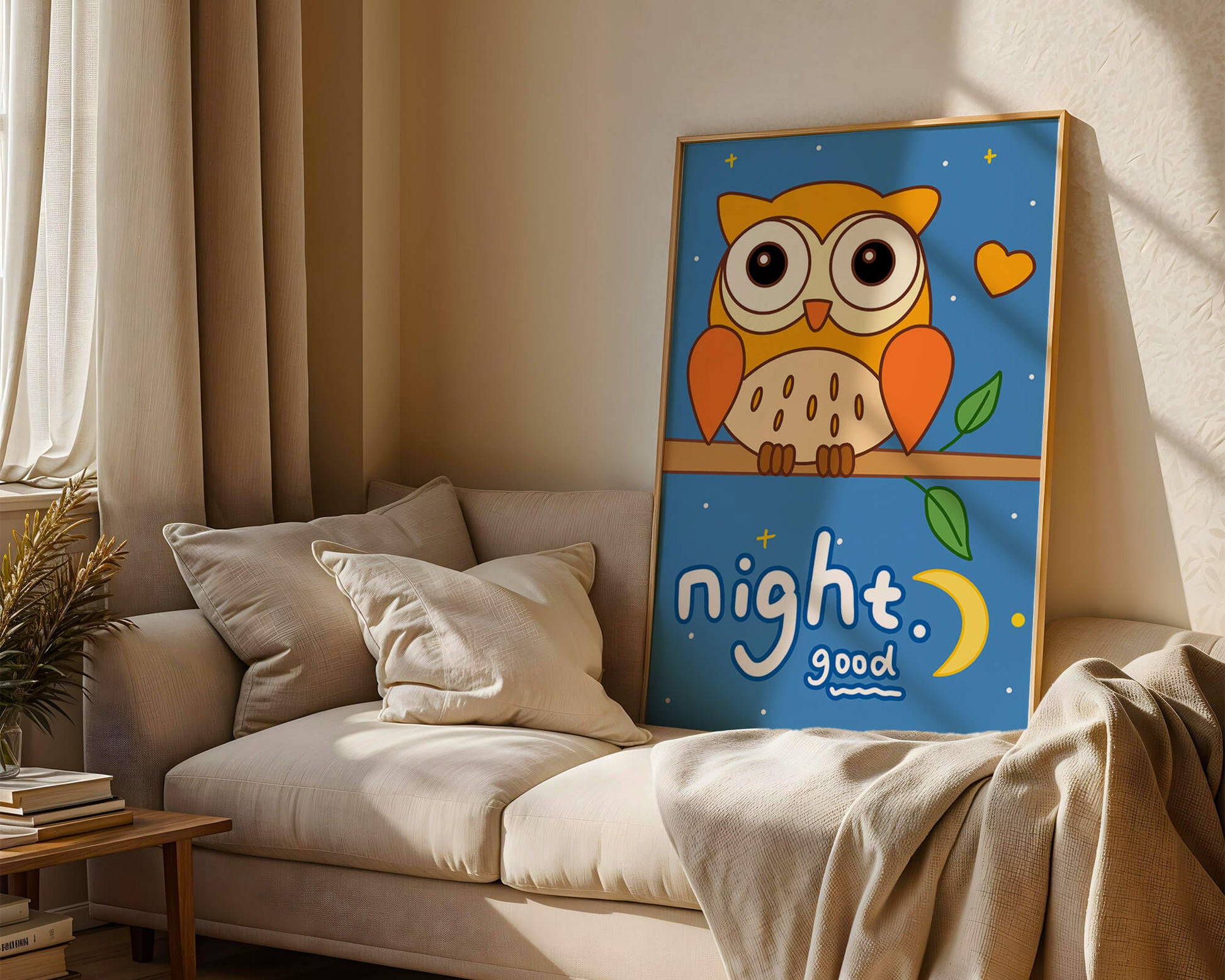 Colorful owl illustration with night theme and positive message