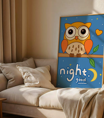 Colorful owl illustration with night theme and positive message