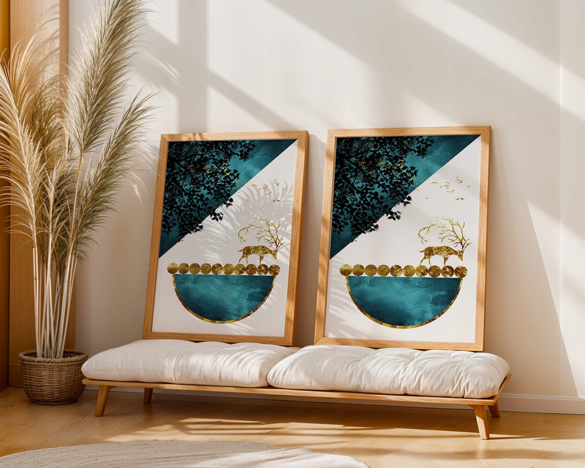 Abstract Deer with Golden Elements in a Mystical Forest Setting