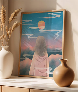 Ruhige Landschaft mit Silhouette, die den Sonnenuntergangshimmel und die Wolken betrachtet