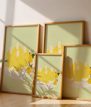 Illustration de sucettes glacées jaunes et d'oranges sur une assiette