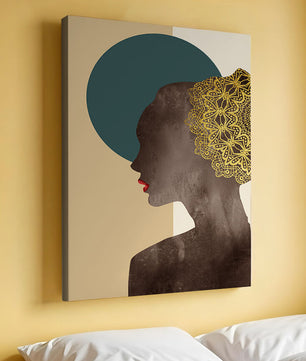 Elegant Silhouette with Gold Lace and Red Lips - Mi tienda