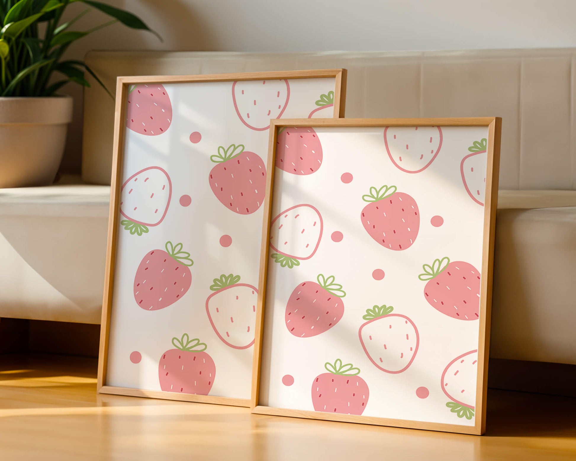 Playful strawberry pattern with pink and white design