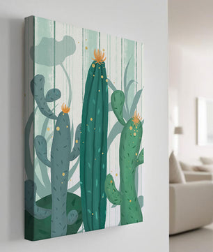 Colorful Cacti with Golden Elements on a Textured Background