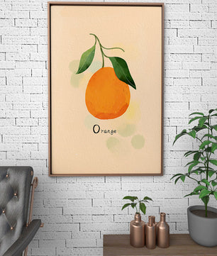 Illustration of a Single Orange with Leaves on a Textured Background - Mi tienda