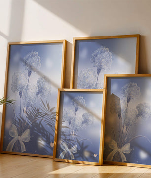 Carnations With Sparkles And Ribbon On Blue Background - Mi tienda