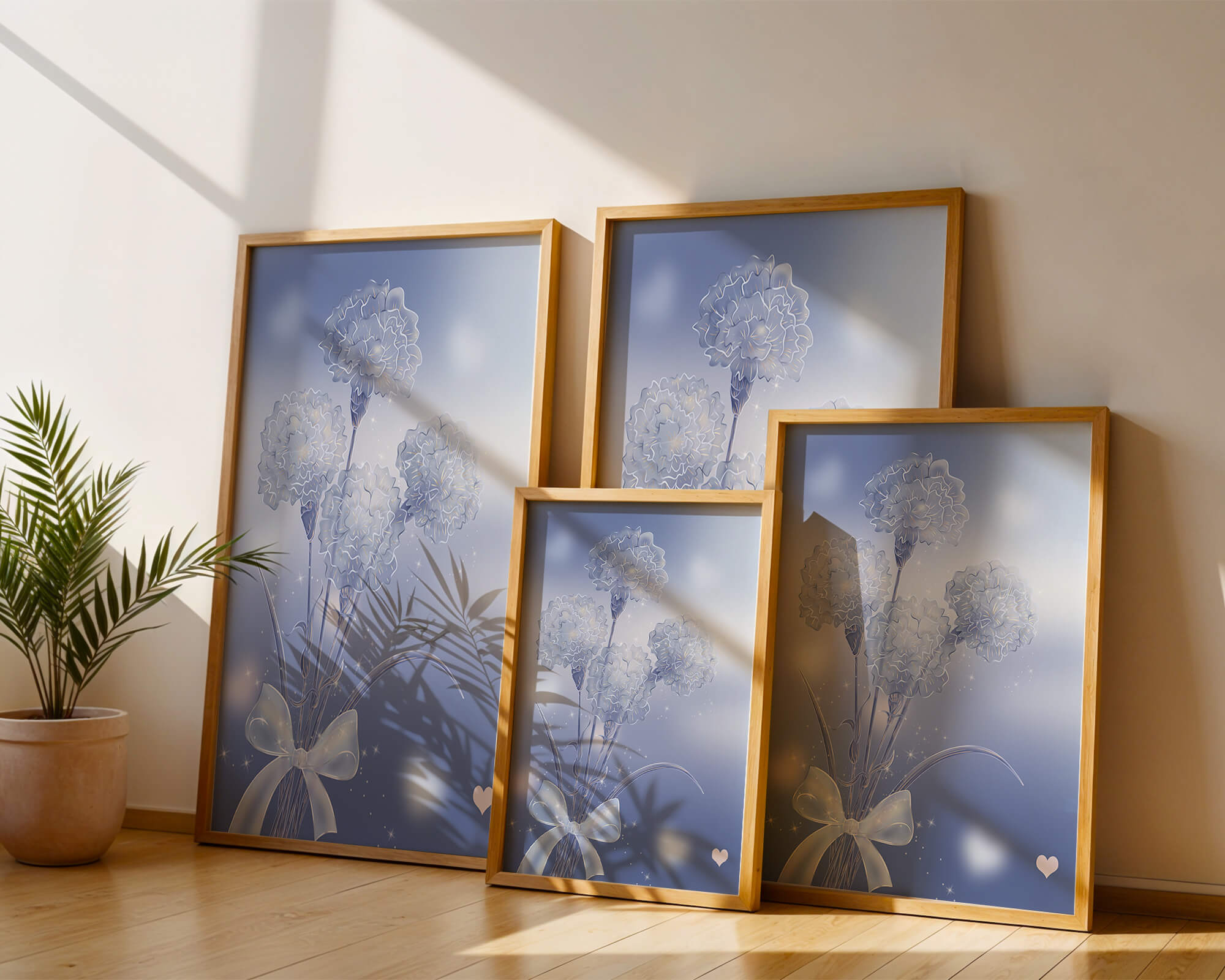 Carnations With Sparkles And Ribbon On Blue Background - Mi tienda