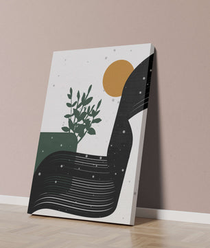 L'œuvre d'art abstraite de la nature avec une silhouette de plante et des formes géométriques