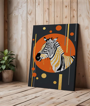 Arte moderno de cebra con acentos dorados sobre fondo abstracto