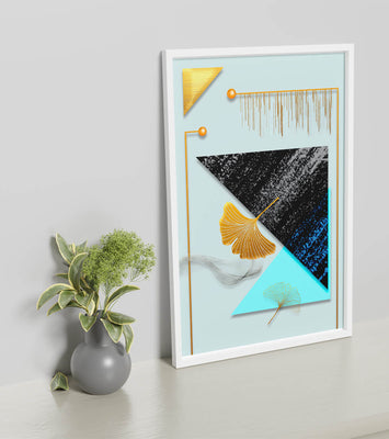 Abstract Composition with Geometric Shapes and Gold Ginkgo Leaves