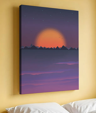 Sunset Over Mountains with Starry Sky