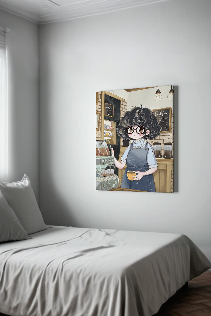 Escena encantadora de café con barista preparando café