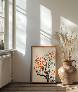 Elegant watercolor tree with vibrant orange fruit