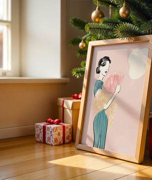 Elegant woman in vintage dress with pink background