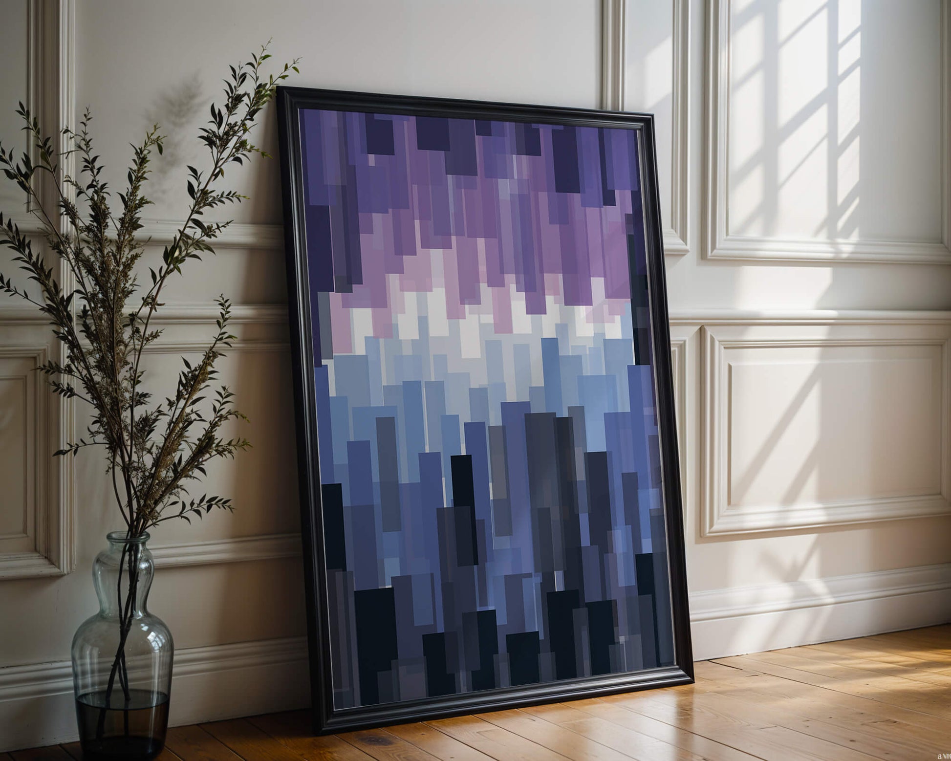 Abstrakter pixeliger Farbverlauf mit Blau- und Lilatönen