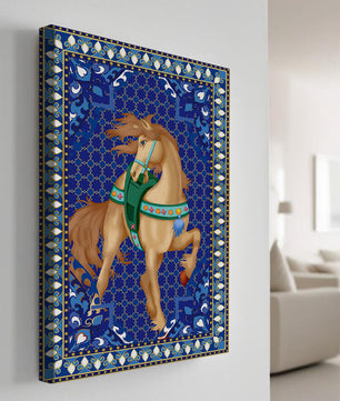 Arte de caballo con patrón intrincado y un borde decorativo vibrante