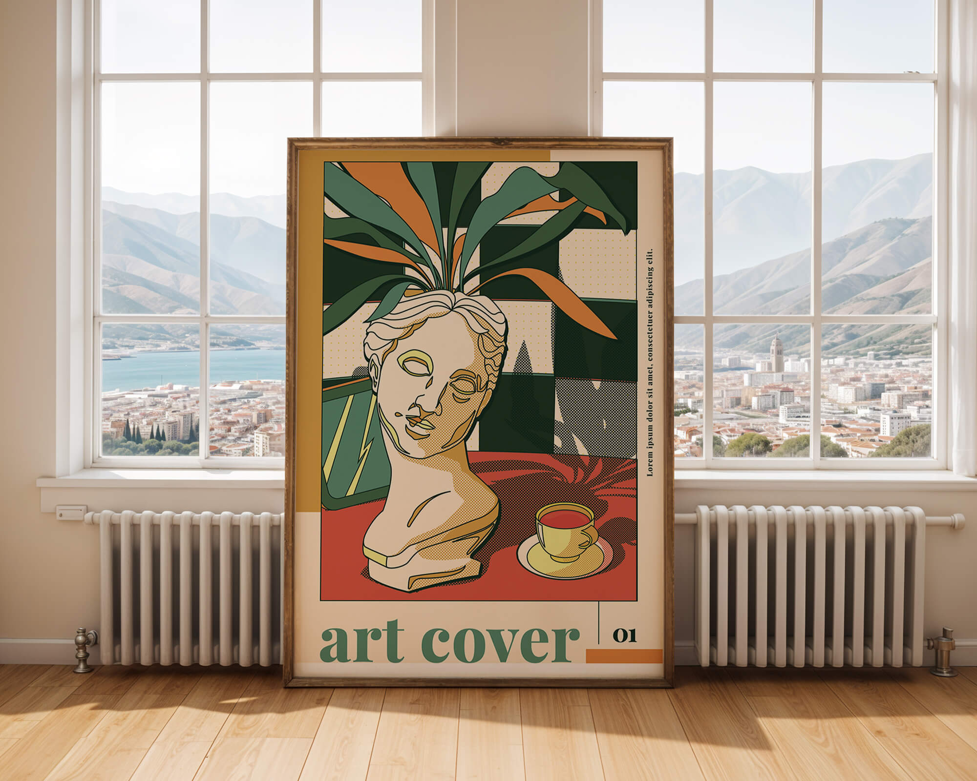 Abstract Art with Bust and Coffee Cup