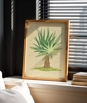 Illustrated tropical yucca plant with a textured background