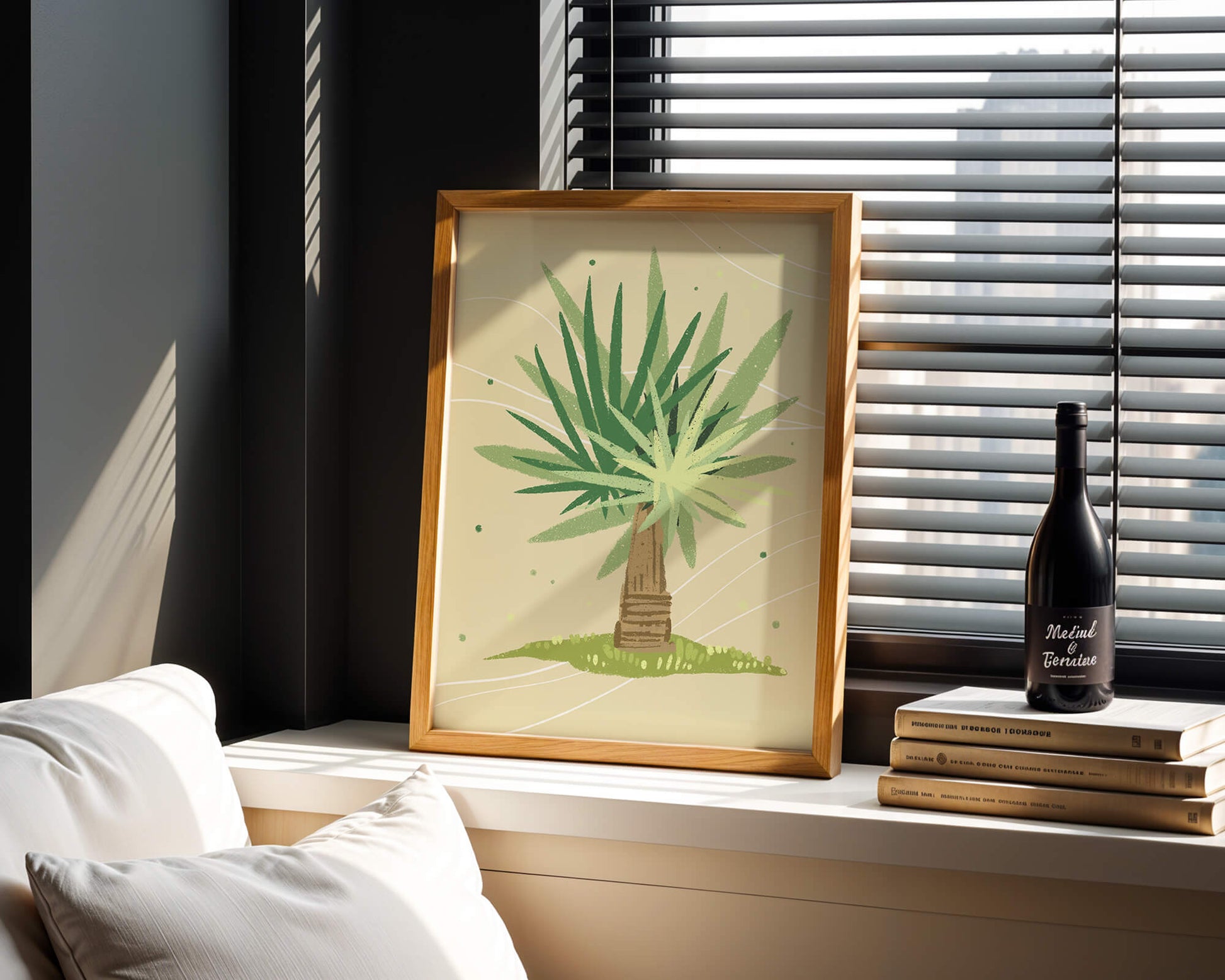 Illustrated tropical yucca plant with a textured background