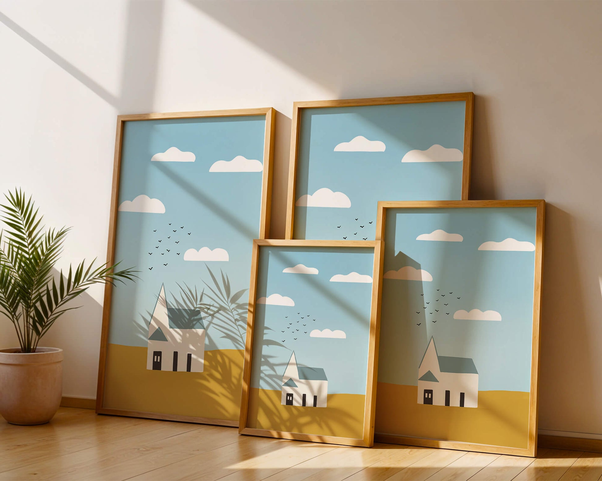 Minimalist Landscape with a White House and Sky