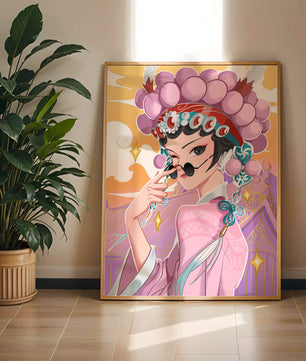 Personaje de anime elegante con atuendo tradicional y detalles dorados