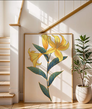 Elegante goldene Lilienillustration mit komplizierten Blattdetails