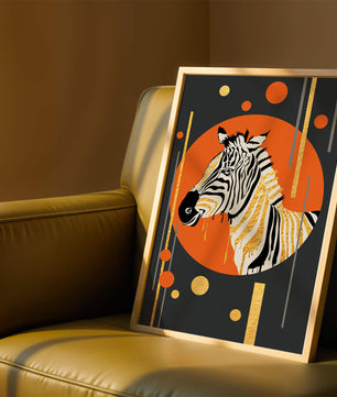 Arte moderno de cebra con acentos dorados sobre fondo abstracto