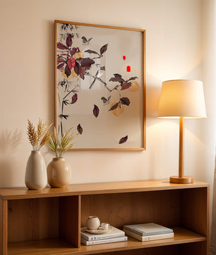 Elegant nature illustration featuring butterflies and birds on a branch